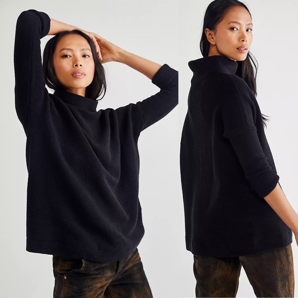 Free People Sweaters - Free People Oversized Ottoman Slouchy Tunic Sweater Black Size Small